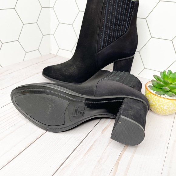 Schutz Fabrica Y2K Millennial Black Suede Block Heel Sock Ankle Boots Size 10 - Picture 5 of 5